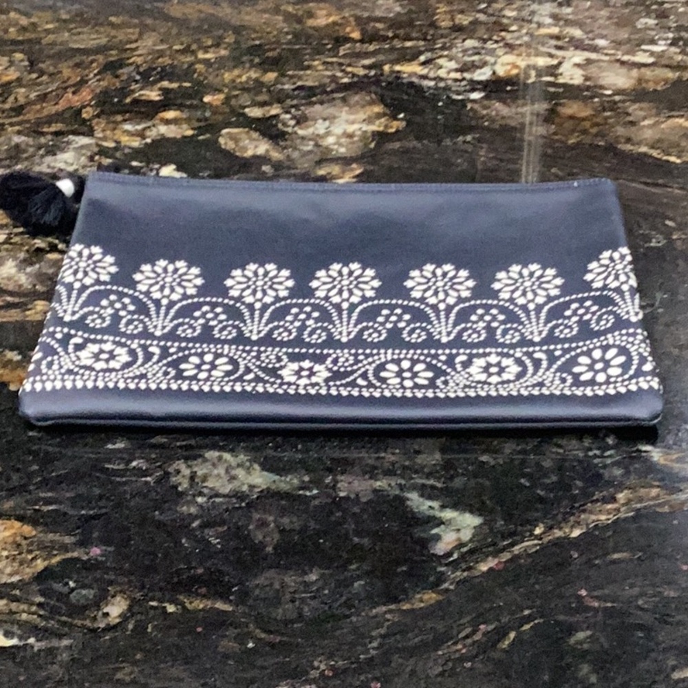 Madewell Coated Canvas Pouch Clutch Floral Zip Top Tassel